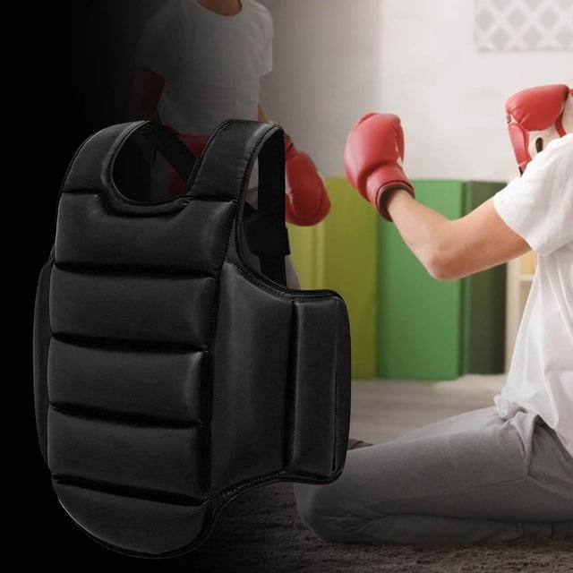 Karate Chest Guard Sanda Women Men Kids Kickboxing Taekwondo Karate Chest Protector Reversible Protector Vest Black L