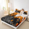 thumbnail image 3 of Manfei Abstract Marble Twin Sheet Sets 3pcs, Black Orange White Twin Fitted Sheet, Modern Watercolor Marbling Flat Sheet, Breathable Home Decor, 3 of 7
