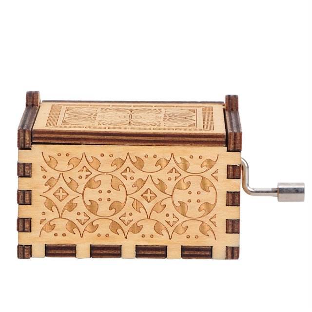 Caja de música interesante tallada con manivela, regalo de cumpleaños (color natural, el padre dorado)