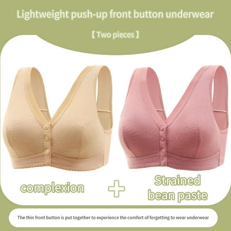 Ndbuld Christmas Gift Women s Plus Size Sexy Non-Magnetic Non-Steel Ring Gathering Bra  Button Front Opening Bra Thin Cups and Adjustable Sexy Lace Bra Lingerie Beige M-4XL L