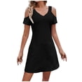 thumbnail image 2 of Robes pour Femmes 2024 Été Surdimensionnée Col en V Dentelle Épaules Dénudées Ajustée Manches Courtes Robe Rabais de 50 % Liquidation!, 2 of 3