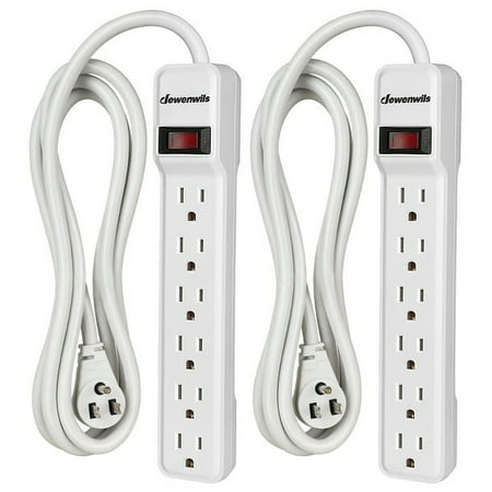 DEWENWILS 2-Pack 6-Outlet Power Strip 500 Joules Surge Protector Power Strip White