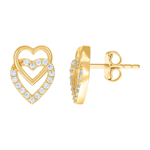 14k Yellow Gold Womens Cubic Zirconia Intertwined Love Hearts Stud Earrings 11x8.1mm Wide Stud Earring for Women