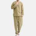 thumbnail image 4 of Dagegui Mens Pajama Sets Long Sleeve Shirts and Pants Outfits Set Solid Casual Beach Vacation Outfit Comfy Basic Pajamas Khaki L, 4 of 6