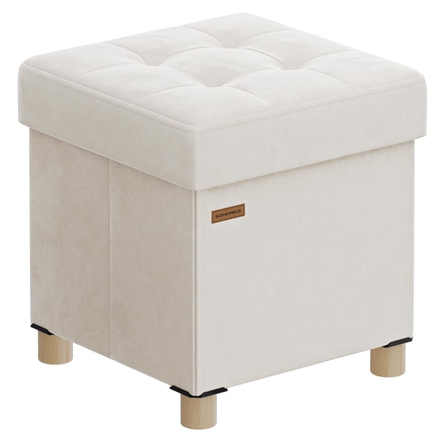 Otomana de almacenamiento SONGMICS, cubo plegable, 37 L, terciopelo, capuchino