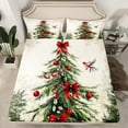 thumbnail image 2 of Feelyou Retro Christmas Tree Queen Sheet Sets, Red Princess Bowknot Flat Sheet, Winter Plant Pine Queen Fitted Sheet, Luxury Bedroom Decor, 4pcs, 2 of 7