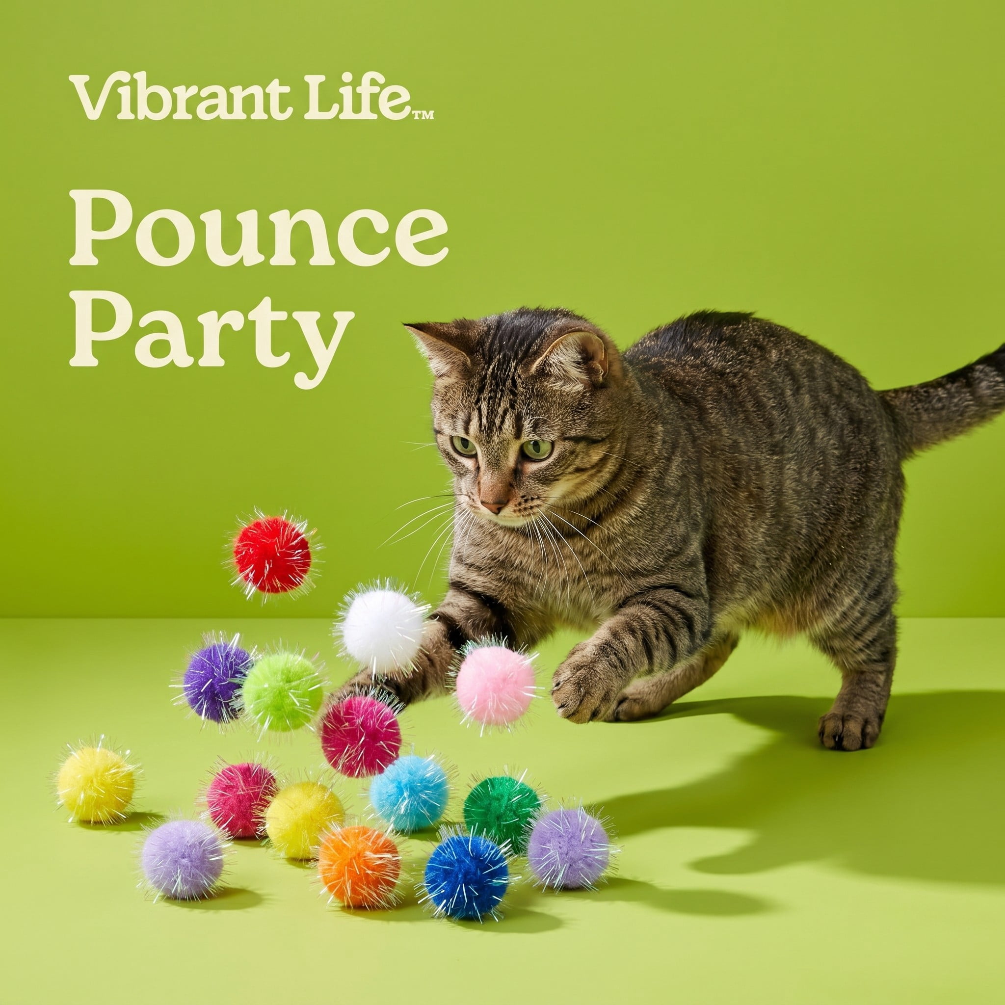 Vibrant Life Value Pack Sparkle Pompom Cat Toys, 12 Count