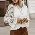 thumbnail image 2 of HAPIMO Sales Women's White Blouses Lace Crochet Ruffled Round Neck Bell Sleeve Solid Color Shirts Hollow Out Casual Loose Tops Teen Grils Fashion Clothes White XL, 2 of 7