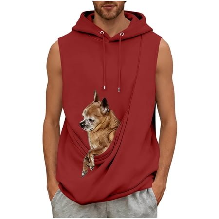 JTSRKL Men s Pet Pouch Sleeveless Hoodie Loose Oversized Plain Casual Unisex Vest Kangaroo Puppy Cat Kitten Animal Carrier Daily Pullover Tops Wine L
