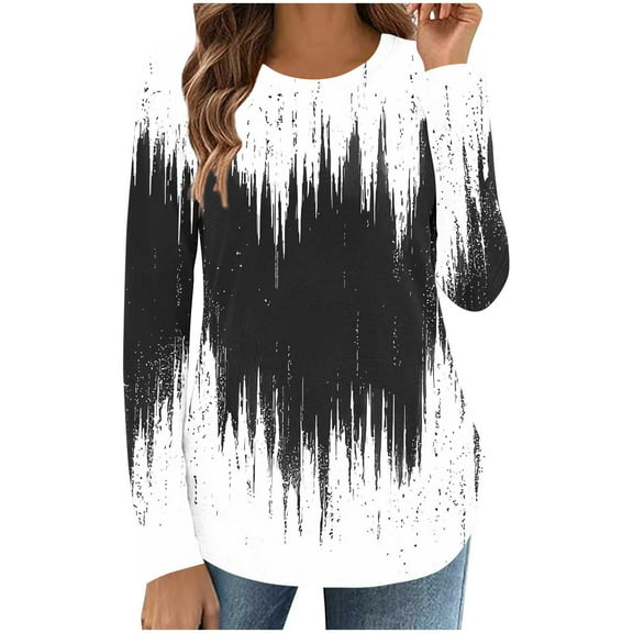 Makaor Womens Tops Dressy Crew Neck Shirts Graphic Long Sleeve Pullover Tees Cute Outfits Clothes