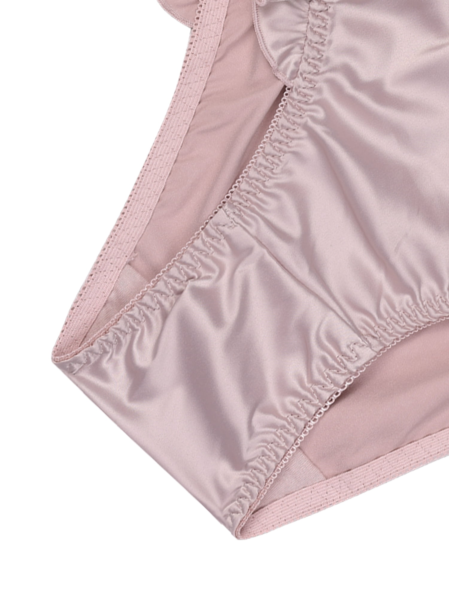 Unique Bargains Women's Satin Shiny Panties Mid-Ruffle Trim Briefs