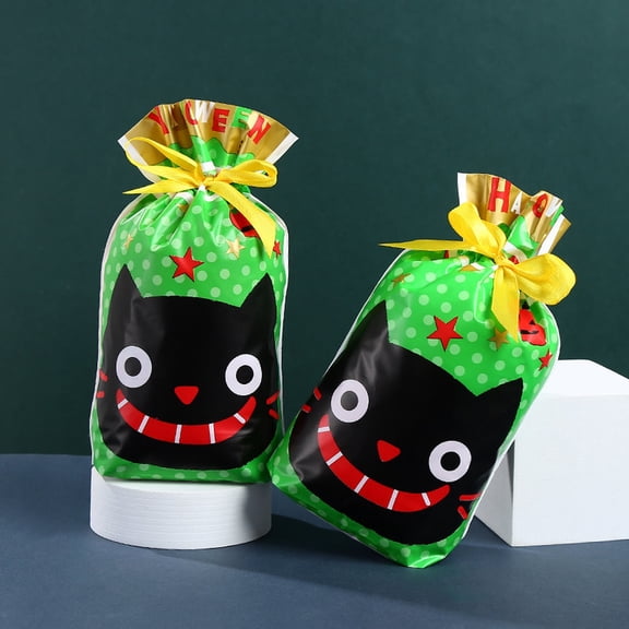 Halloween Candy Bags Halloween Trick Or Treat Bags 9 X 6 in Black Cat Print Drawstring Halloween Party Favor Bags for Snacks Treats 50 Pack