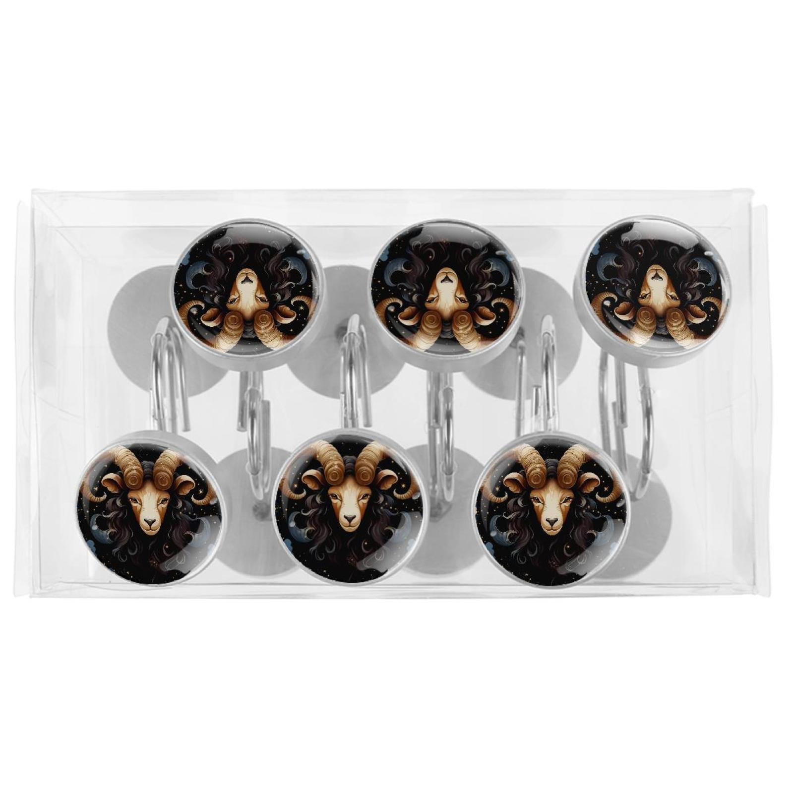 HemaKayy 12 Pcs Decorative Shower Curtain Hooks - Stainless Steel Rings for Bathroom Décor - Easy Glide & Secure Hold - Perfect Decoration for Bathroom Shower Rods - Aries Constellation