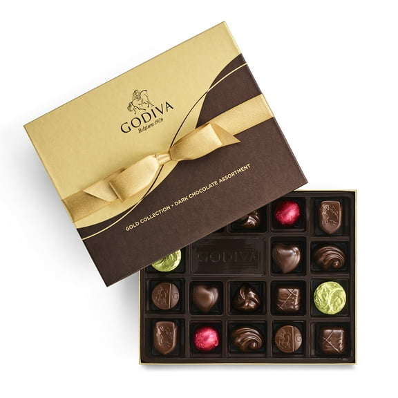 Godiva 18pc Dark Chocolate Gift Box – Dark Chocolate Candy Assortment with Praline, Caramel, Ganache