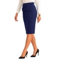 thumbnail image 4 of INSPIRE CHIC Women's High Waist Ruched Pencil Skirt Bow Detail Back Slit Midi Bodycon Skirt S Dark Blue, 4 of 6