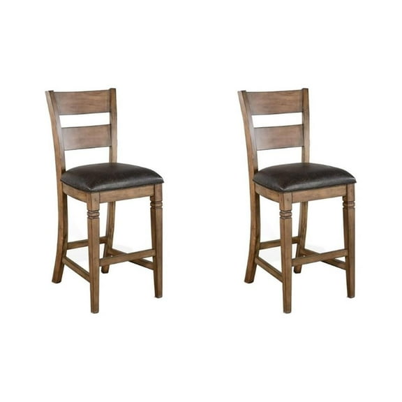 Pemberly Row Wood Bar Stool Chair in Brown - Square Seat & Footrest & Backrest