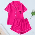 thumbnail image 3 of MEICHEN Lounge Set for Women 2 Piece Pajama Set for Women Heart Print Button Short Sleeve Shirt Matching Shorts Set Summer Cute Sets Women's Essentials Fashion Sleepwear, 3 of 4