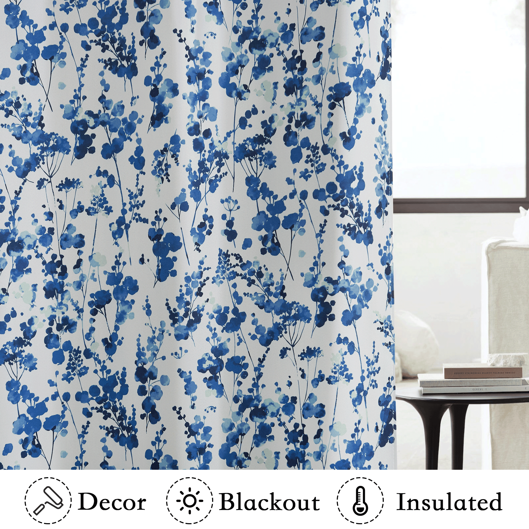 NICETOWN Blackout Curtains 84 inches Long, Watercolor Dots pattern Light Blocking Curtains Thermal Insulated Energy Efficient Grommet Drapes for Farmhouse, Blue, 2 Panels
