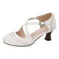 thumbnail image 2 of Chenyee Womens Mid Kitten Heels Dress Shoes Vintage Closed Pointed Toe CrossStrap Buckle Pumps, 2 of 5