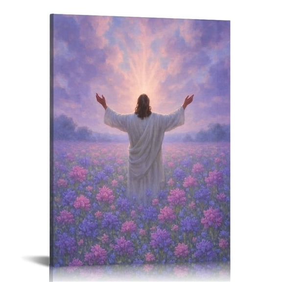 Vintage Jesus Purple Canvas Wall Art Print,Christian Pictures Canvas Print Posters Wall Decor, Religious Christian Gifts Wall Art Home Decor for Church Living Room Dining Room Decor Framed