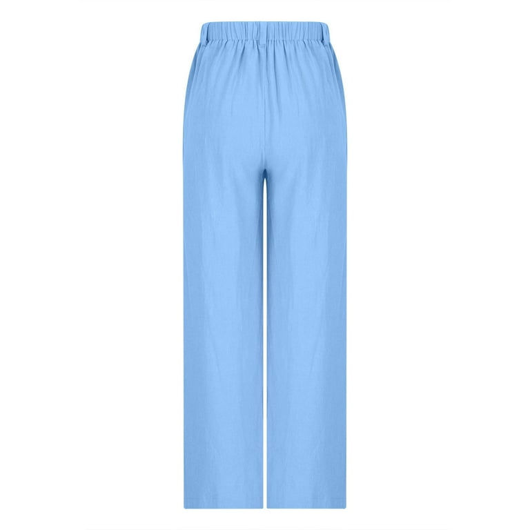 Lounge High Waisted Pants for Women Solid Color Cotton Linen