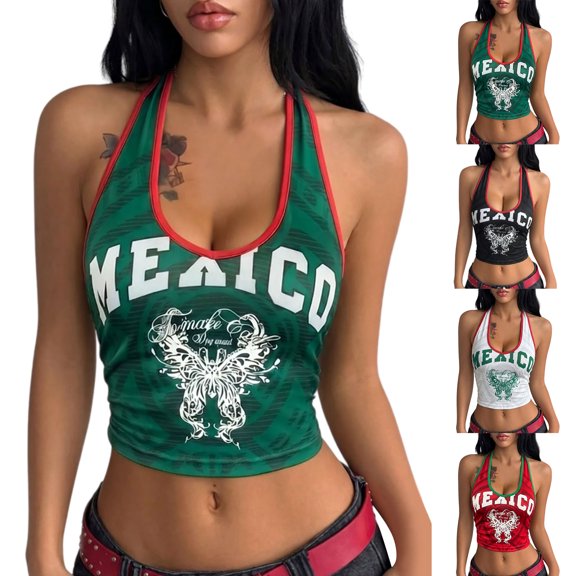 2026 New Mexico Soccer Jersey for Women Fans, Mexican Jersey Soccer Tank Top, Jersey De Mexico Scoop Neck Short Sleeve Football Apparel Outdoor Training Daily T Shirt for Adult