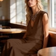thumbnail image 6 of Bosfbaoi Two Piece Sets for Women Linen Blend Modern Fit Outfit Set Deep V-Neck Cap Sleeve Tops Wide Leg Pants Matching Sets Women Clothing, 6 of 7
