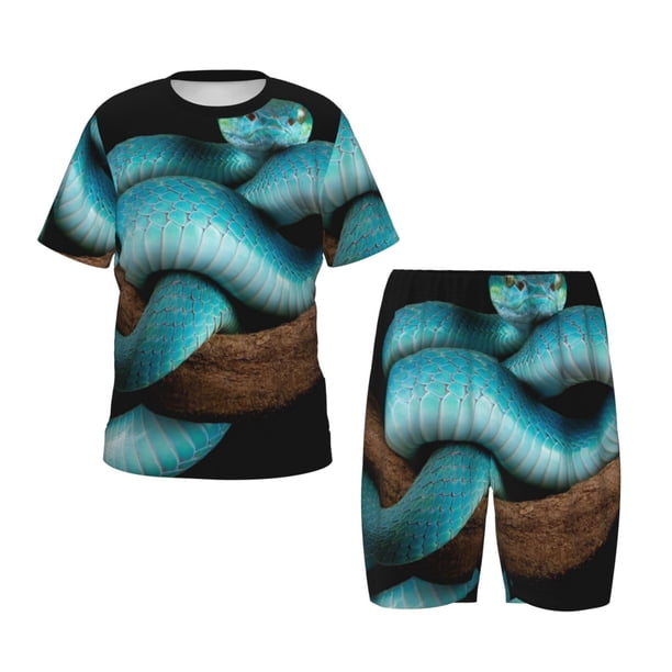 Balery Blue Viper Snake Conjunto de Pijama Infantil de Manga Corta con Estampado – Ropa de Dormir de Algodón Suave-Large