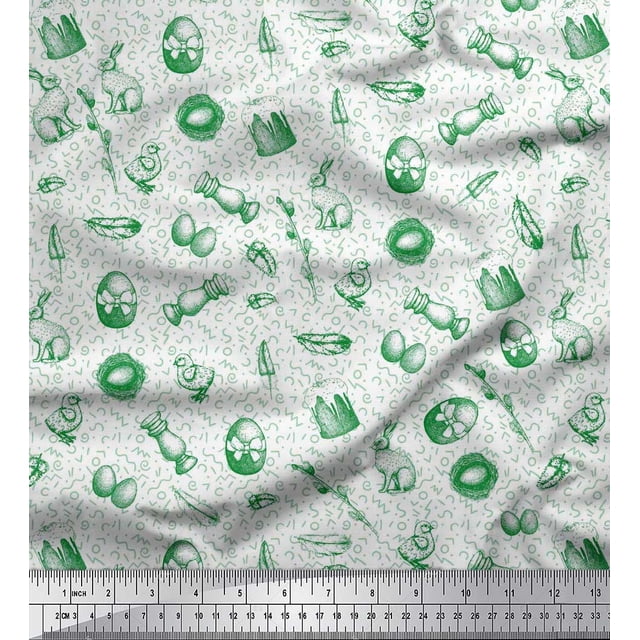 Soimoi Silk Fabric Chick,Egg & Rabbit Animal Printed Craft Fabric by The Yard 42 Inch Wide