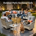 thumbnail image 3 of Vcatnet Outdoor Furniture 10 Pieces Patio Conversation Set All-Weather Rattan Wicker Outdoor Sectionals with Swivel Rocking Chair and Solar-Powered Coffee Table Dark Gray, 3 of 11