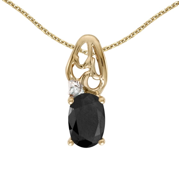 14k Yellow Gold Oval Onyx And Diamond Pendant with 18" Chain
