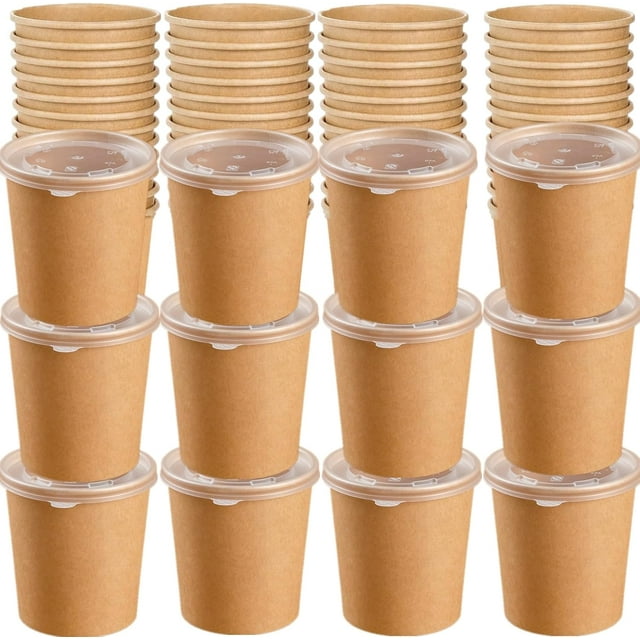50Pcs empacaron envases de sopa de papel de 16 OZ con tapas de tazas de sopa de papel Kraft para postres de helado de yogur