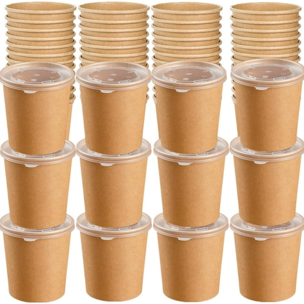 50Pcs empacaron envases de sopa de papel de 16 OZ con tapas de tazas de sopa de papel Kraft para postres de helado de yogur