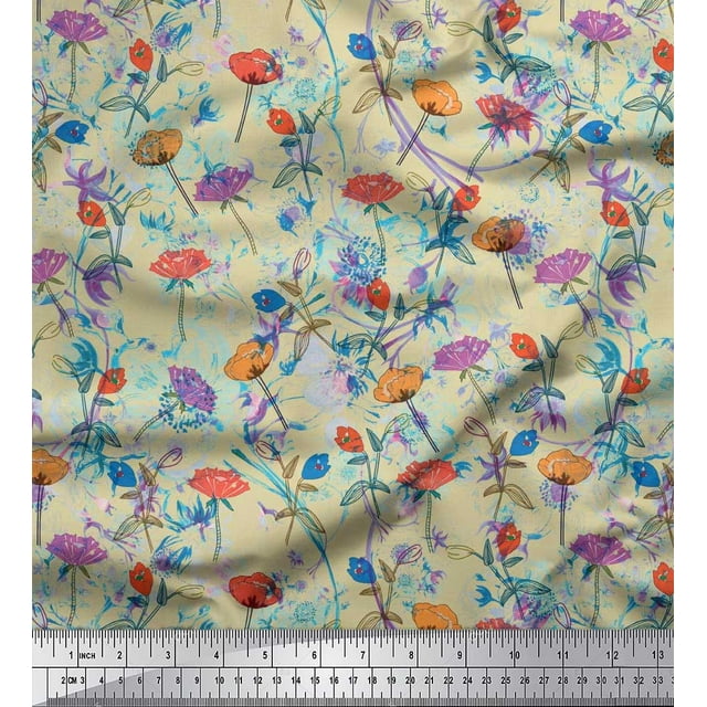 Soimoi Feuilles de Popeline de Coton & Tissu Imprimé Artistique Floral 1 Yard 56 Inch Wide