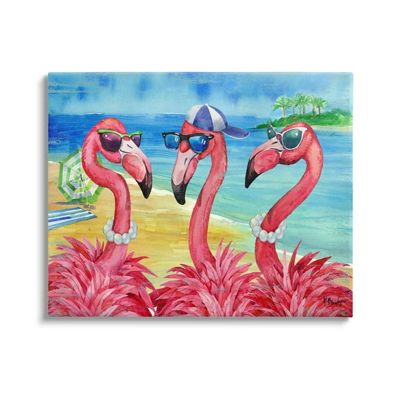Stupell Industries Flamingo Friends Tropical Island Coast Graphic Art Gallery Wrapped Canvas Print Wall Art, Design by Paul Brent