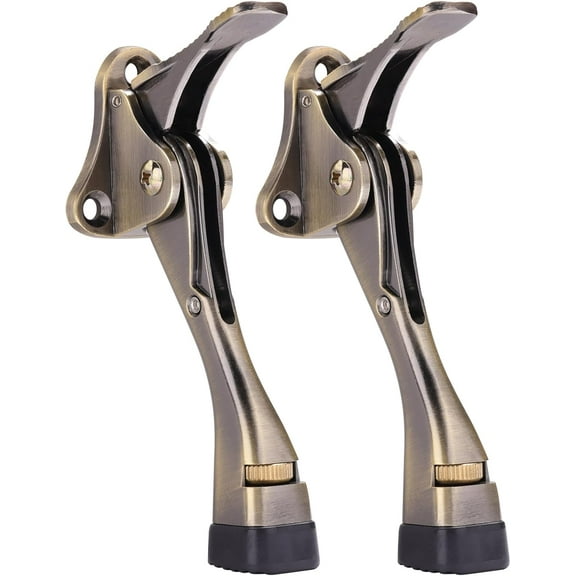 Door Stopper, 1/2/4 Packs Kickdown Door Stop with One Touch Adjustable Height and Rubber Tip, Door Stops (4 inch x 2 Pack, Antique Bronze)