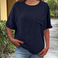 thumbnail image 3 of womens tops short sleeve summer Elbow Length Sleeve Coop Neck T-Shirts Casual Loose Comfy Lightweight Trendy Basic Shirts with Pocket, 3 of 7