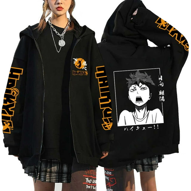 Anime Hoodie Zip Up Jacket Karasuno Plus Size Sweatshirt Harajuku Unisex