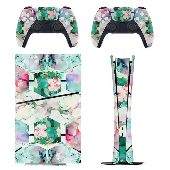 Skin Sticker for PS5 Slim Standard PS5 Pro Disc Digital Edition Console and Controllers Decals for Playstation 5 (Vintage Flowers,PS5 Pro Disc Edition)