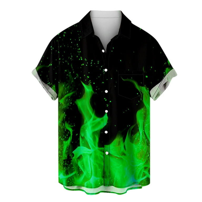 VSSSJ Button Down Shirts for Men Big and Tall Casual 3D Flame