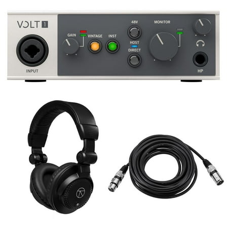 Universal Audio Volt 1 Portable 1x2 USB Type-C Audio/MIDI Interface, Bundle with TAPH100 Monitor Headphones and 25' Microphone Cable