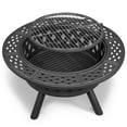 thumbnail image 2 of Hassch 38 inch Fire Pit, Wood Burning Fire Pit with Grill and Poker, Outdoor Metal Fireplace for Picnic, Party, Black, 2 of 5