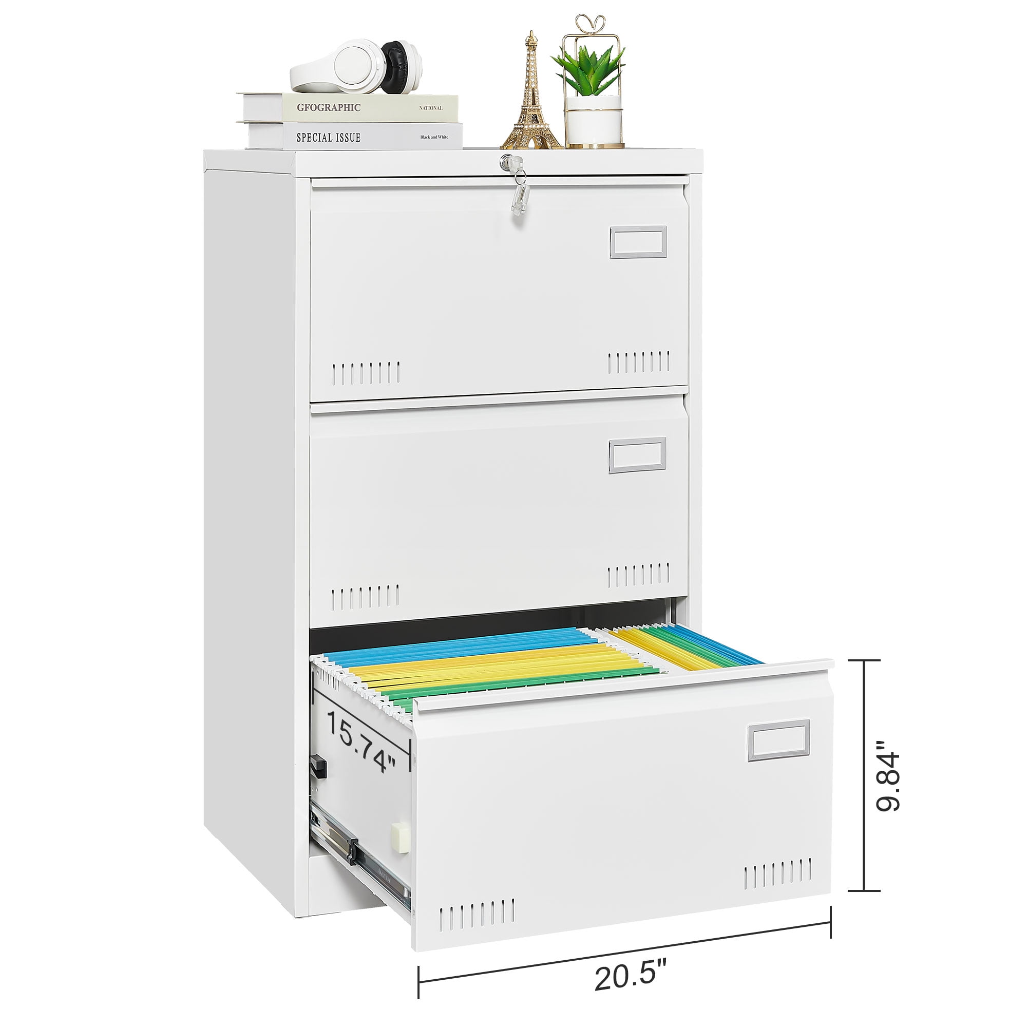 3 Drawers Home Office File Cabinet, Metal Lateral Filing Cabinet With Lock For /Legal/Letter/A4/F4