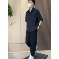 thumbnail image 2 of Conjuntos de pantalones y camisetas de nailon para hombre, sin logotipo, conjunto de 2 piezas, moderno conjunto de dos piezas, estilo coreano Kpop 5xl, básico, elegante y moderno S, 2 of 4