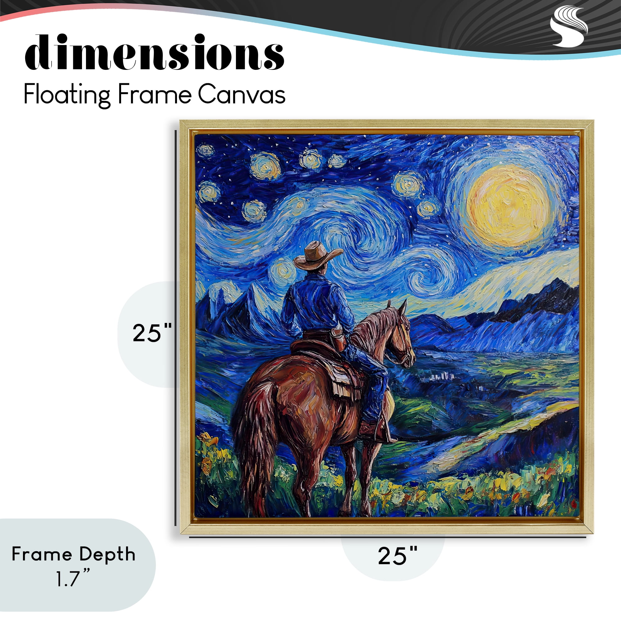 Stupell Industries Starry Night Cowboy Gold Framed Floater Canvas Wall Art, design by Tina LeCour