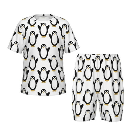 Logiee Lovely Penguin Print Kids Pajamas Set Sleepwear 2 Piece Short-Sleeved Pajama Set For Kids Softness Two Piece Sleepwear-Medium