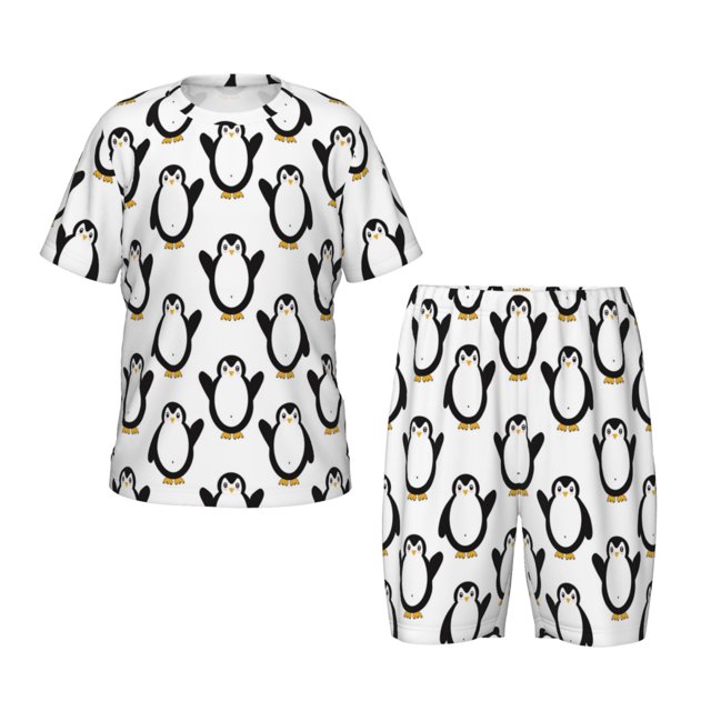 Balery Lovely Penguin Conjunto de Pijama Infantil de Manga Corta con Estampado – Ropa de Dormir de Algodón Suave-Large