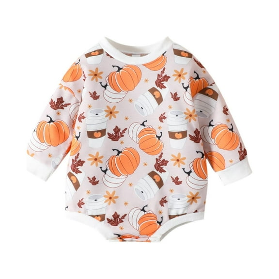 Otqutp New Born Baby Romper 3 6 9 12 Months Girls Halloween Outfit Turkey Sweatshirt Bubble Toddler Cute Oversized Clothes Thanksgiving