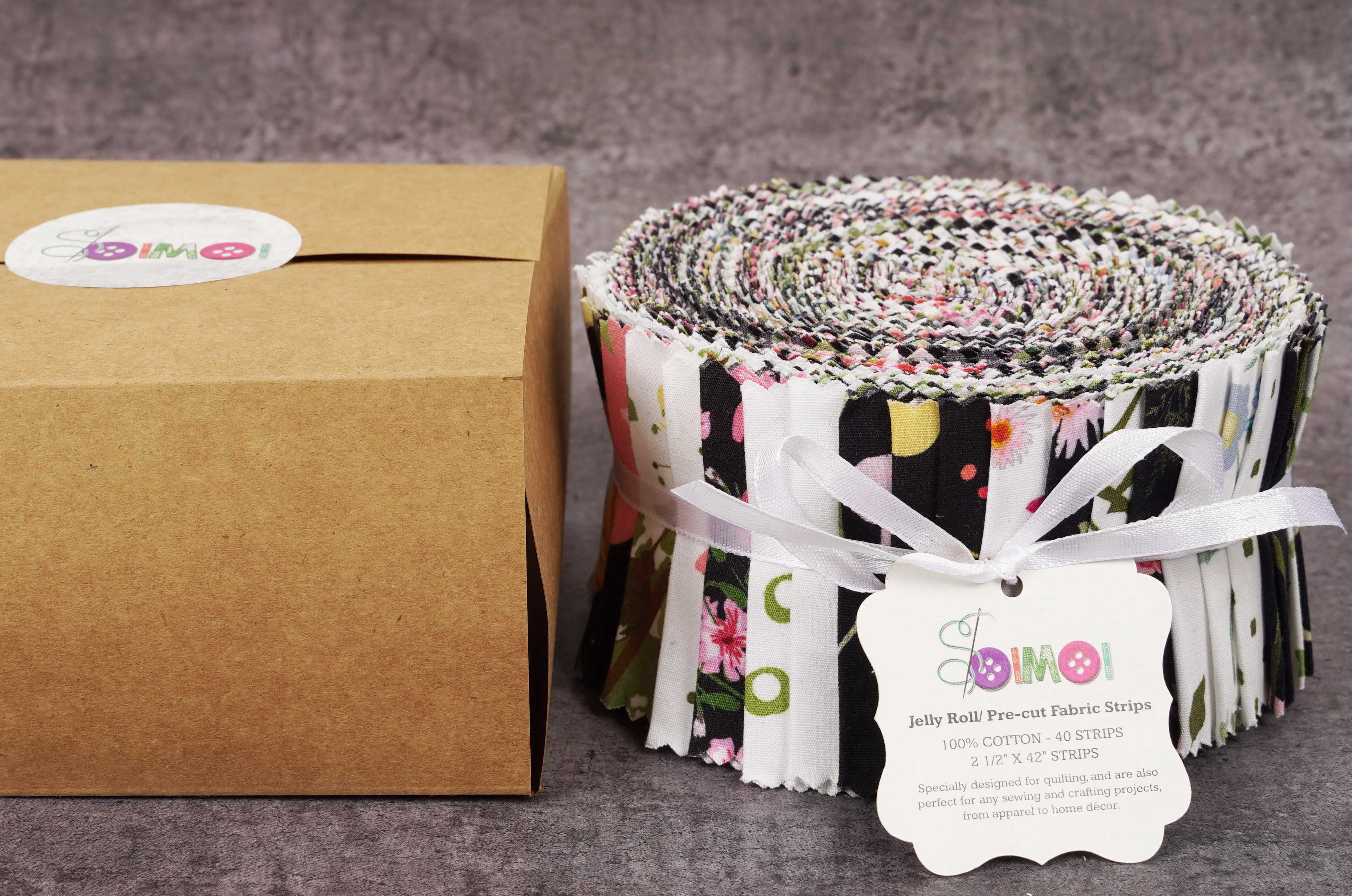 Soimoi 40Pcs Floral Print Cotton Precut Fabrics For Quilting Craft Strips 2.5x42inches Jelly Roll - Multicolor
