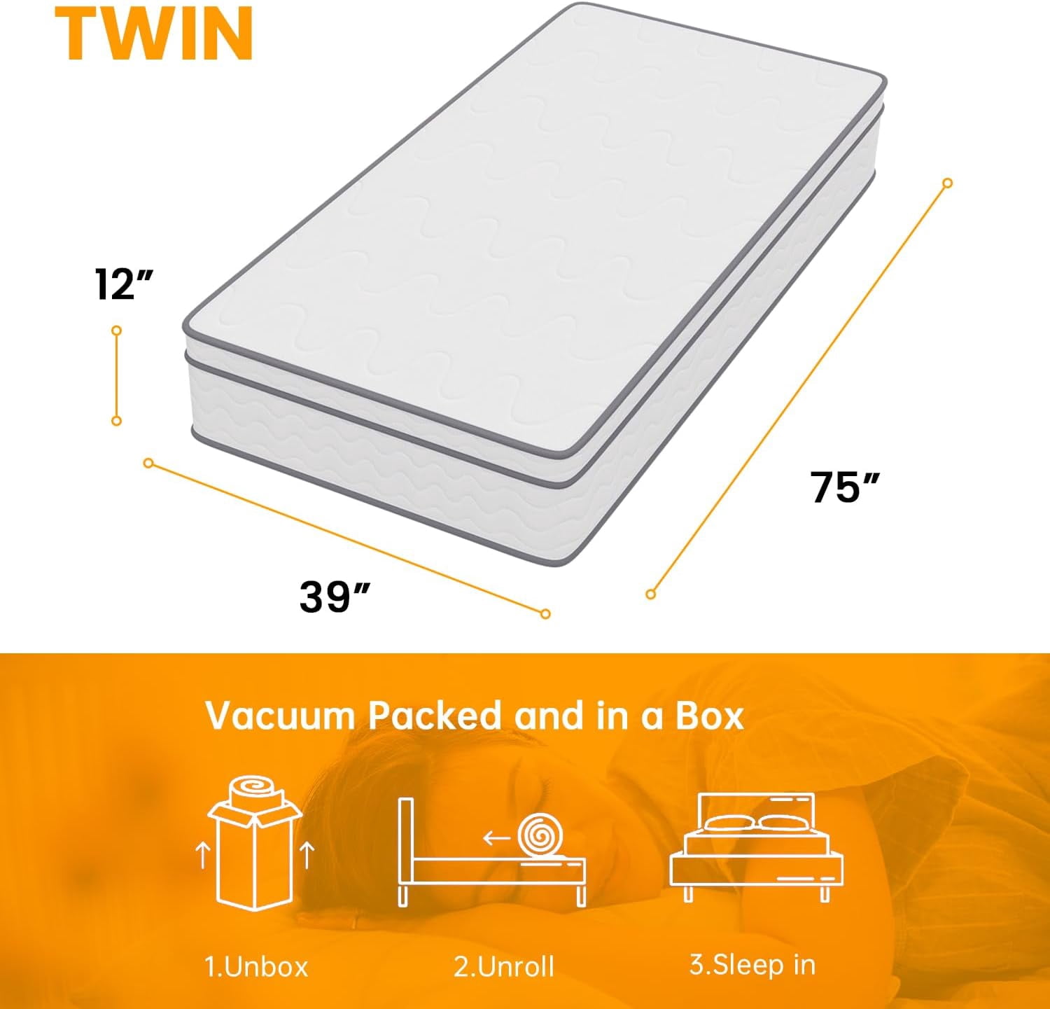Dkelincs 12 inch Innerspring Mattress Gel Memory Foam Medium Firm Mattress Spring Mattress with Bamboo Charcoal, Twin